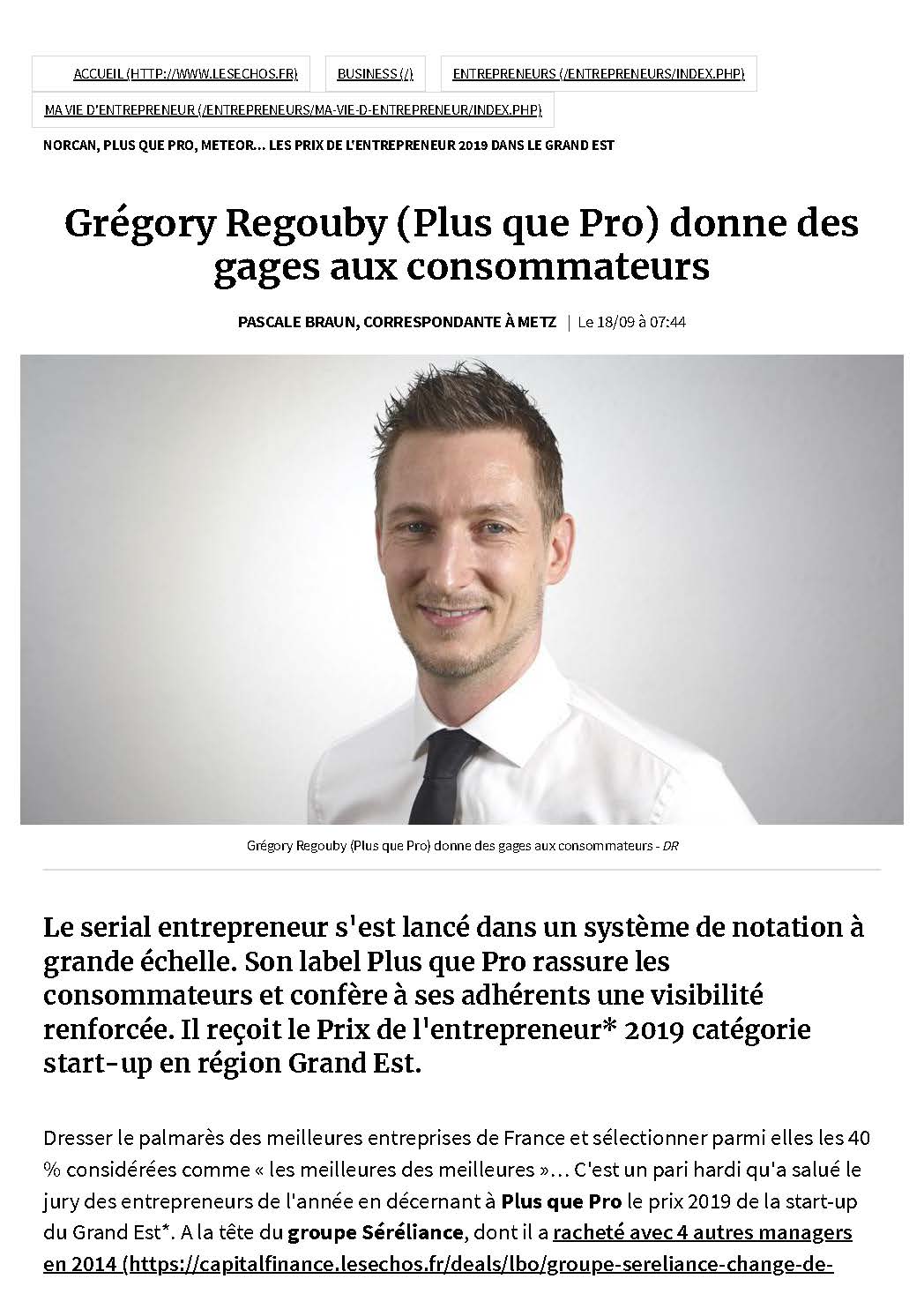 Grégory Regouby dans les Echos Entrepreneurs