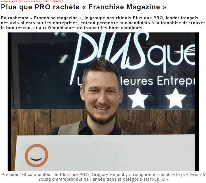 Article DNA sur le rachat de Franchise Magazine par Plus que pro