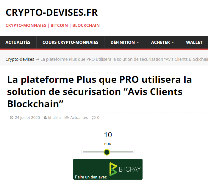 Article Crypto-Devises sur Avis Clients Blockchain