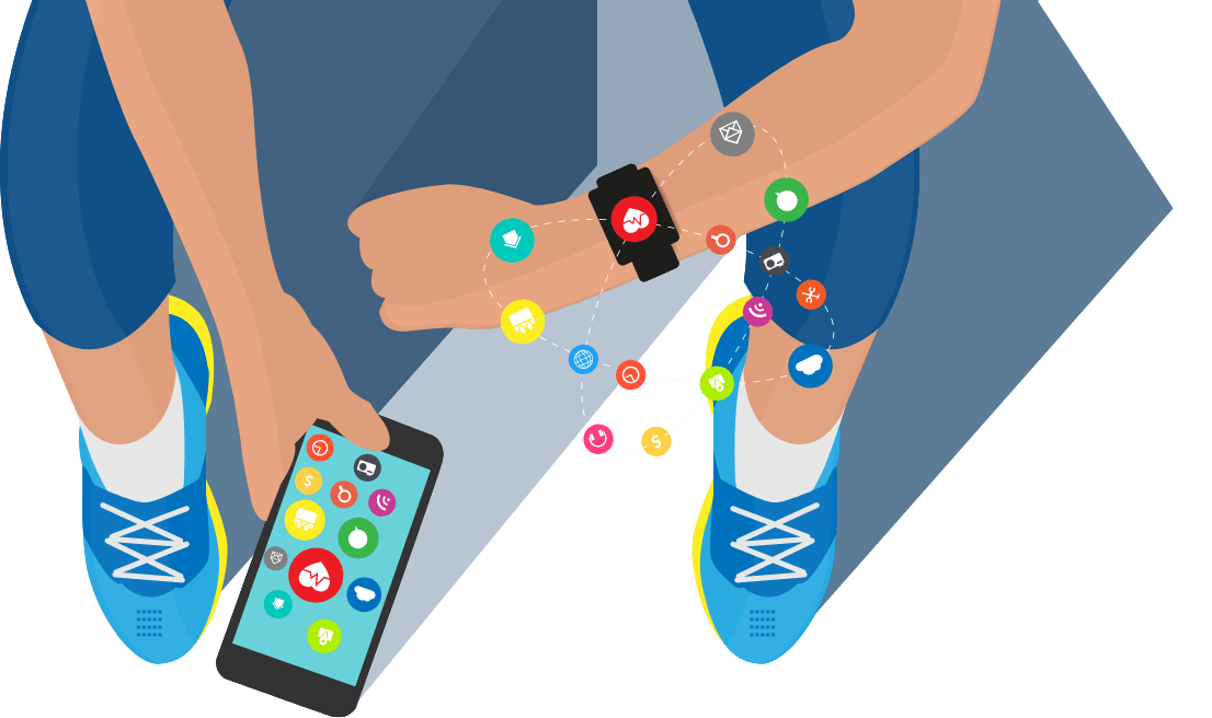 Montre connecté et smartphone sur les réseaux sociaux